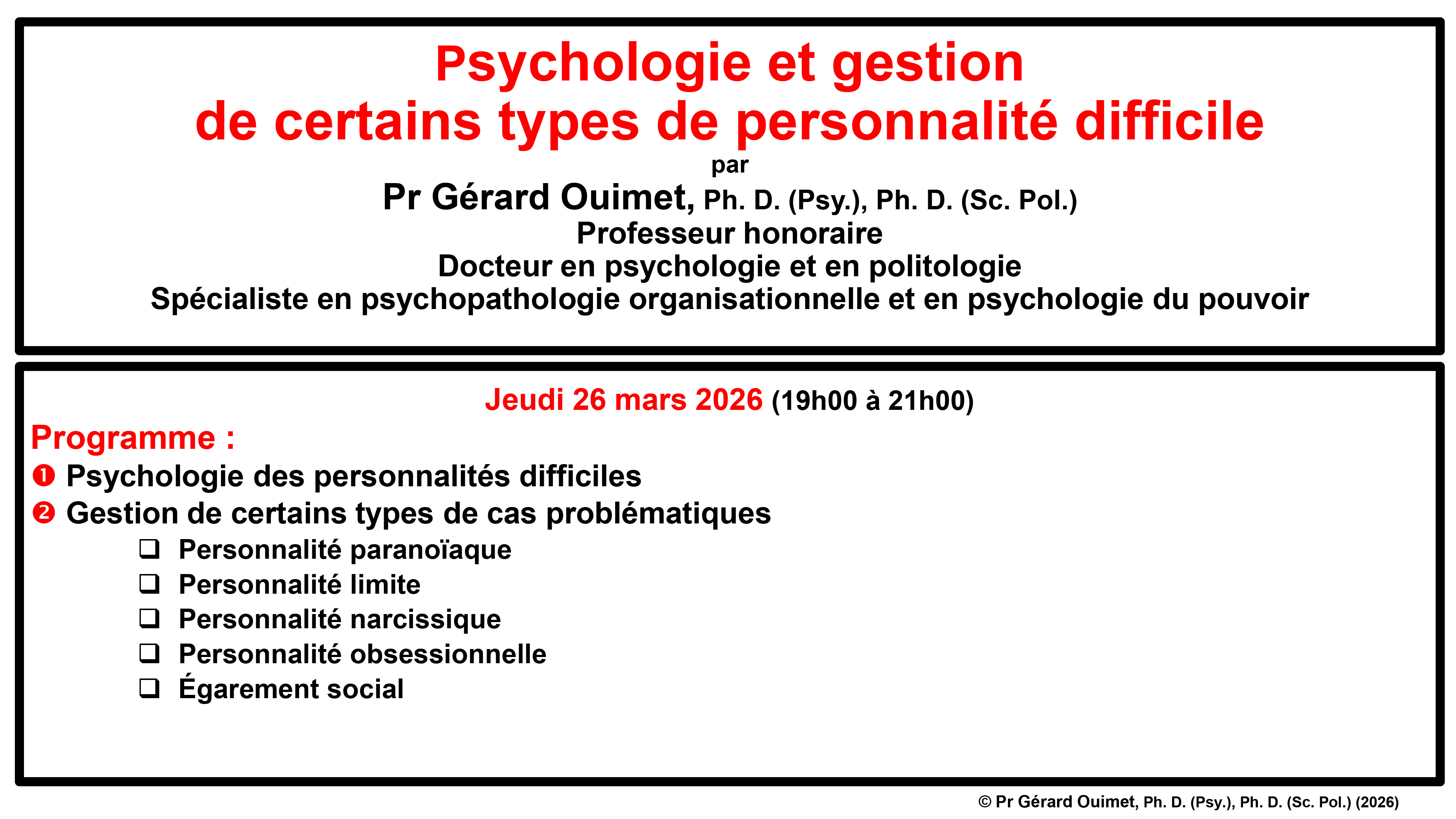 Psychologie et gestion de certains types de personnalité difficile